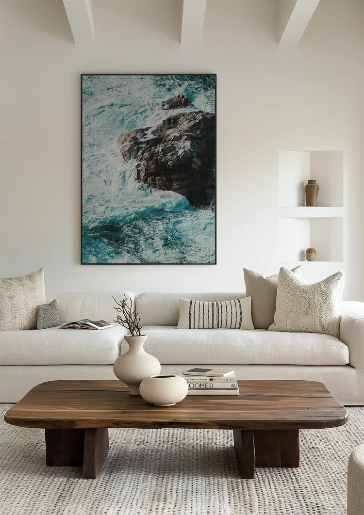 Wilde Turquoise Golven Rotsen Zee Krachtig Zeegezicht Schilderij