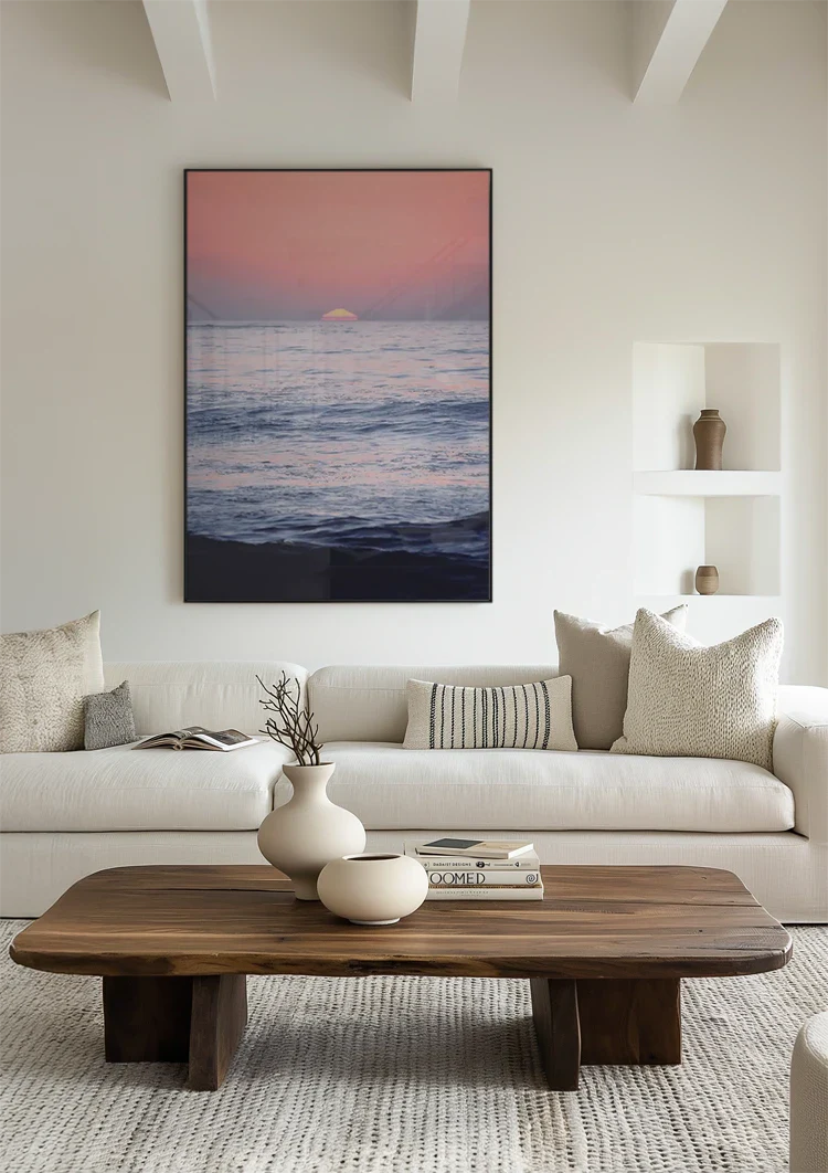 Sunset Ocean Pink Sky Serene Waves Seascape Painting
