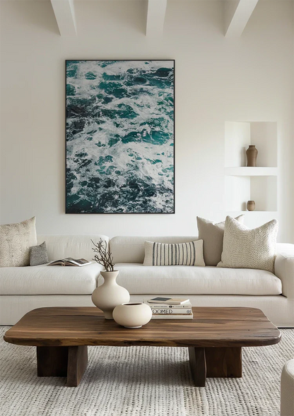 Schuimende Zee Wilde Golven Turquoise Oceaan Zeegezicht Schilderij