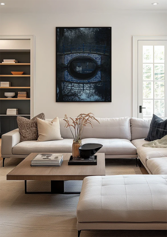 Delfts Blauwe brug canvas schilderij aan de muur in de hal