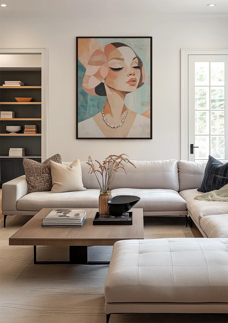 Cubist Female Portrait Geometric Terracotta Painting