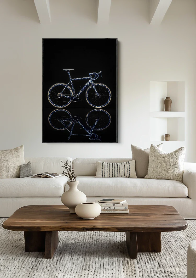 Delft Blaue Rennrad auf Schwarzem Hintergrund Gemälde