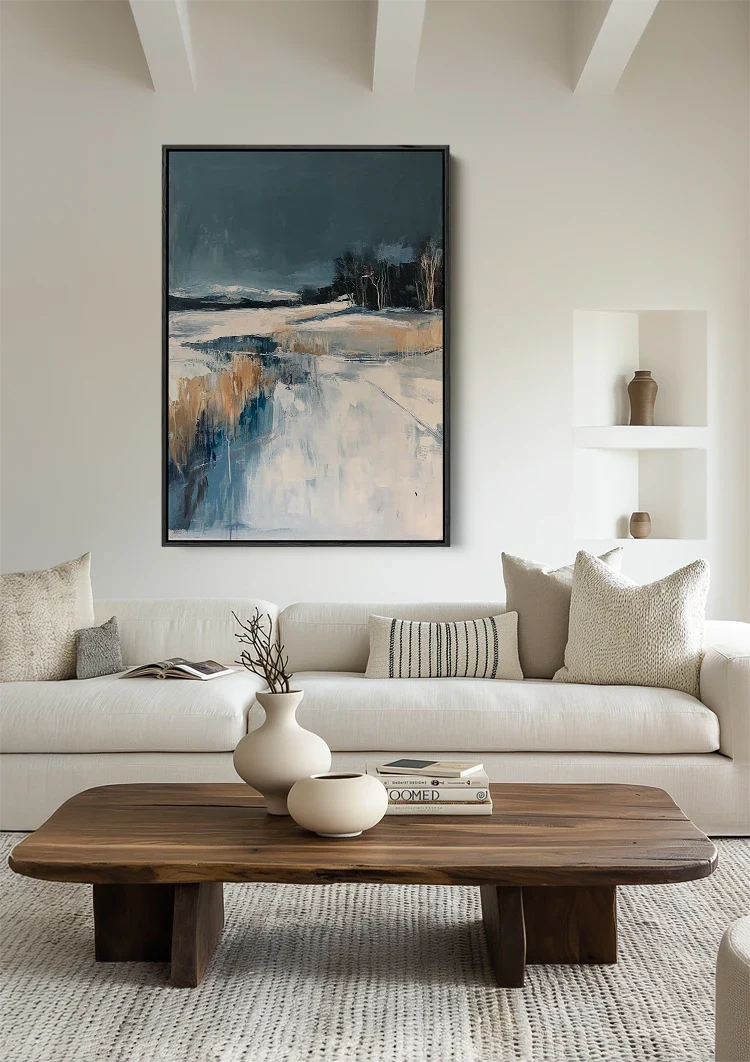 Winter Landscape Snow Dark Blue Expressionist Painting