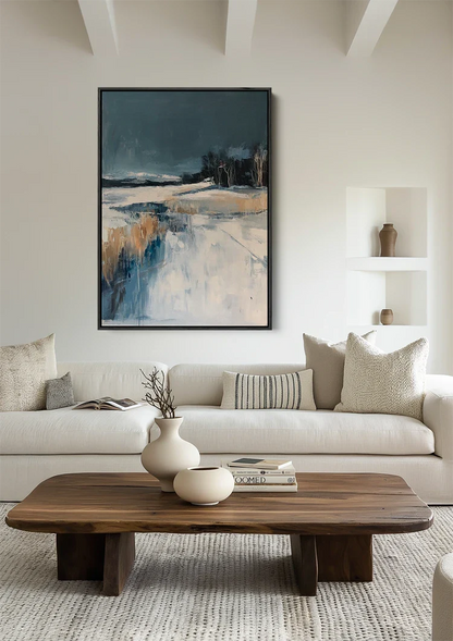 Winter Landscape Snow Dark Blue Expressionist Painting