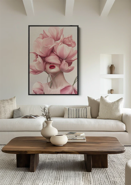 Frau mit rosa Tulpen Sanft Blumig Elegant Porträt Gemälde