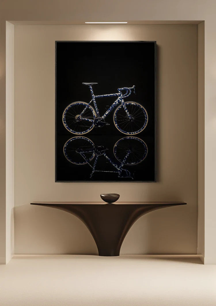 Delft Blaue Rennrad auf Schwarzem Hintergrund Gemälde