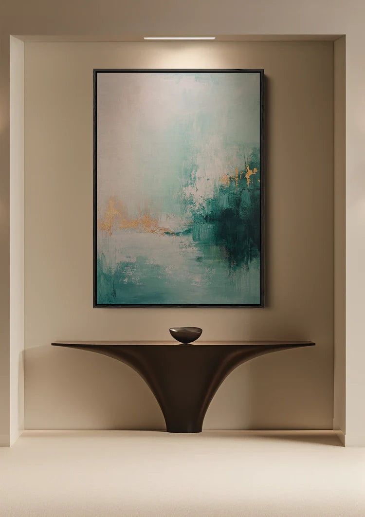Abstrakt Türkis Weiß Goldene Akzente Serenes Minimalistisches Gemälde