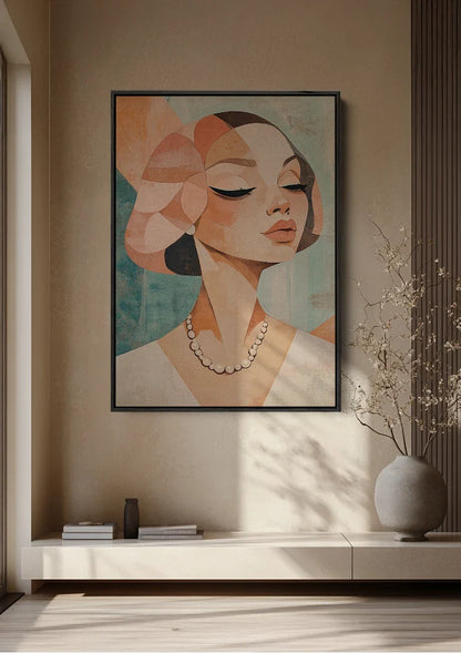 Cubist Female Portrait Geometric Terracotta Painting