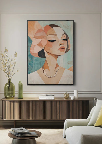 Cubist Female Portrait Geometric Terracotta Painting