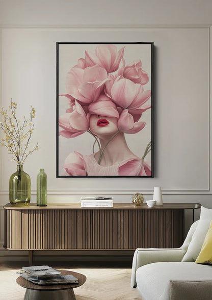 Female Portrait Pink Tulips Floral Splendor Romantic Dreamy Painting
