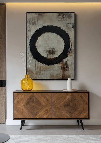 Black Circle Minimalist Zen Abstract Earth Tones Painting