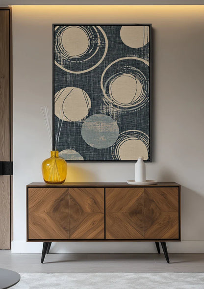 Abstract Circles Off-White Dark Blue Textured Background Geometric Painting