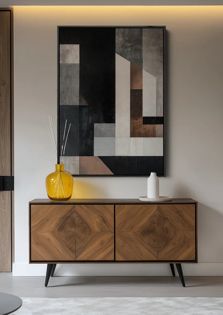 Abstrakte Geometrie Neutrale Töne Modernes Rechteckiges Gemälde