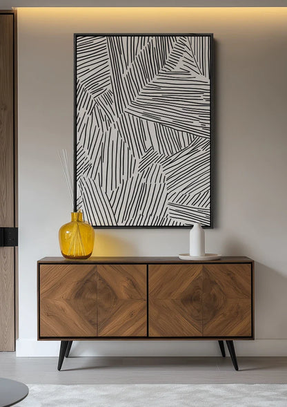 Abstrakte Schwarz-Weiß-Linienmuster Modernes Geometrisches Gemälde