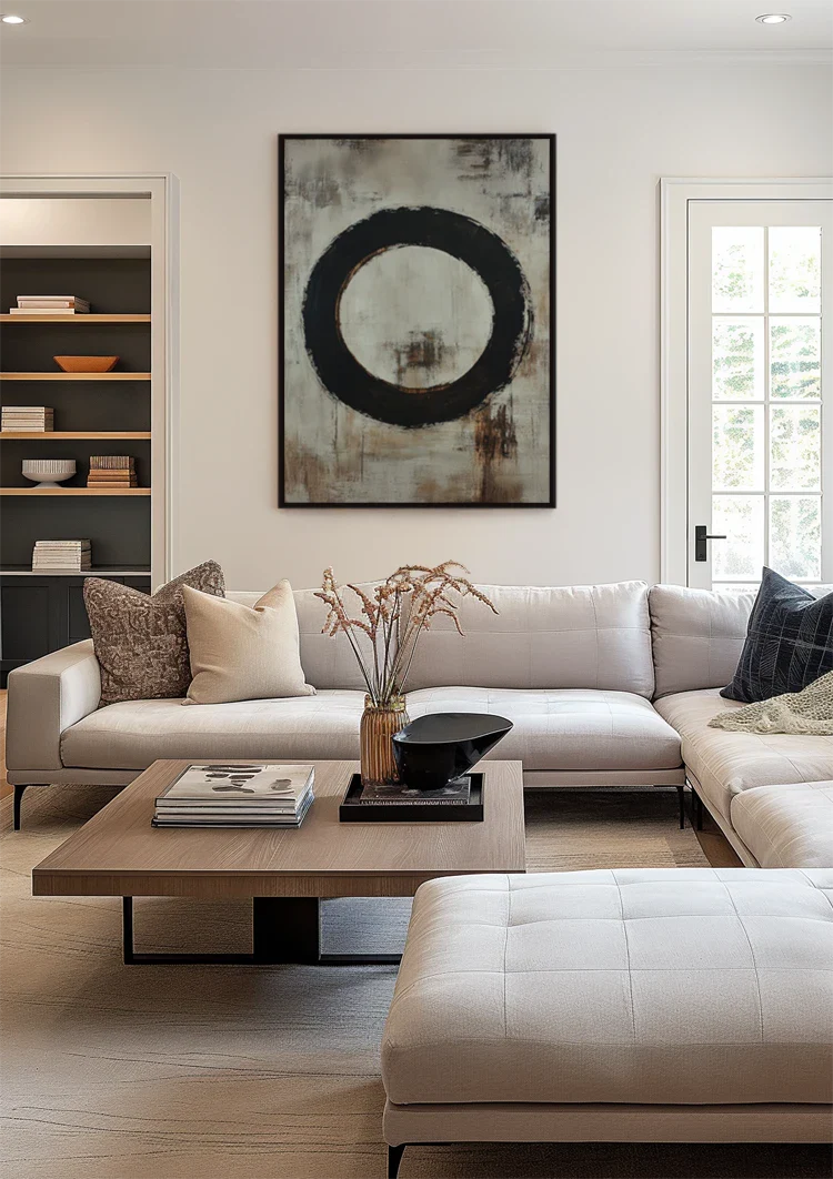 Black Circle Minimalist Zen Abstract Earth Tones Painting