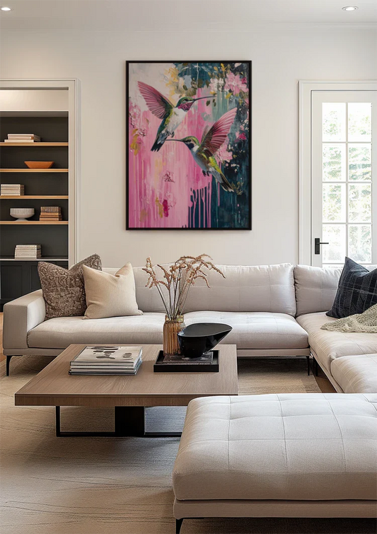 Twee kolibries canvas schilderij aan de muur in de hal