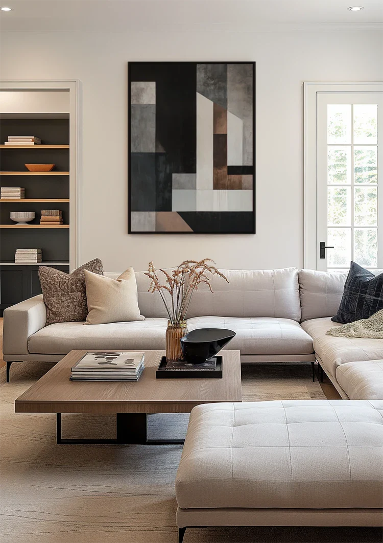 Abstrakte Geometrie Neutrale Töne Modernes Rechteckiges Gemälde