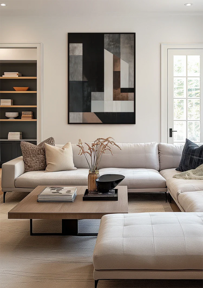 Abstrakte Geometrie Neutrale Töne Modernes Rechteckiges Gemälde