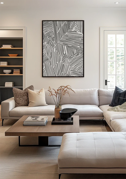 Abstrakte Schwarz-Weiß-Linienmuster Modernes Geometrisches Gemälde