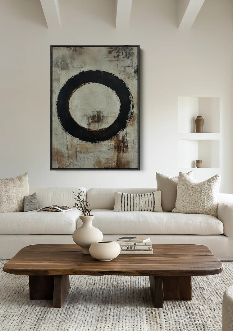 Black Circle Minimalist Zen Abstract Earth Tones Painting