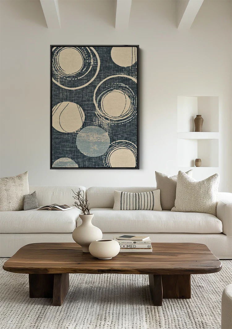 Abstract Circles Off-White Dark Blue Textured Background Geometric Painting
