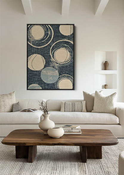 Abstract Circles Off-White Dark Blue Textured Background Geometric Painting