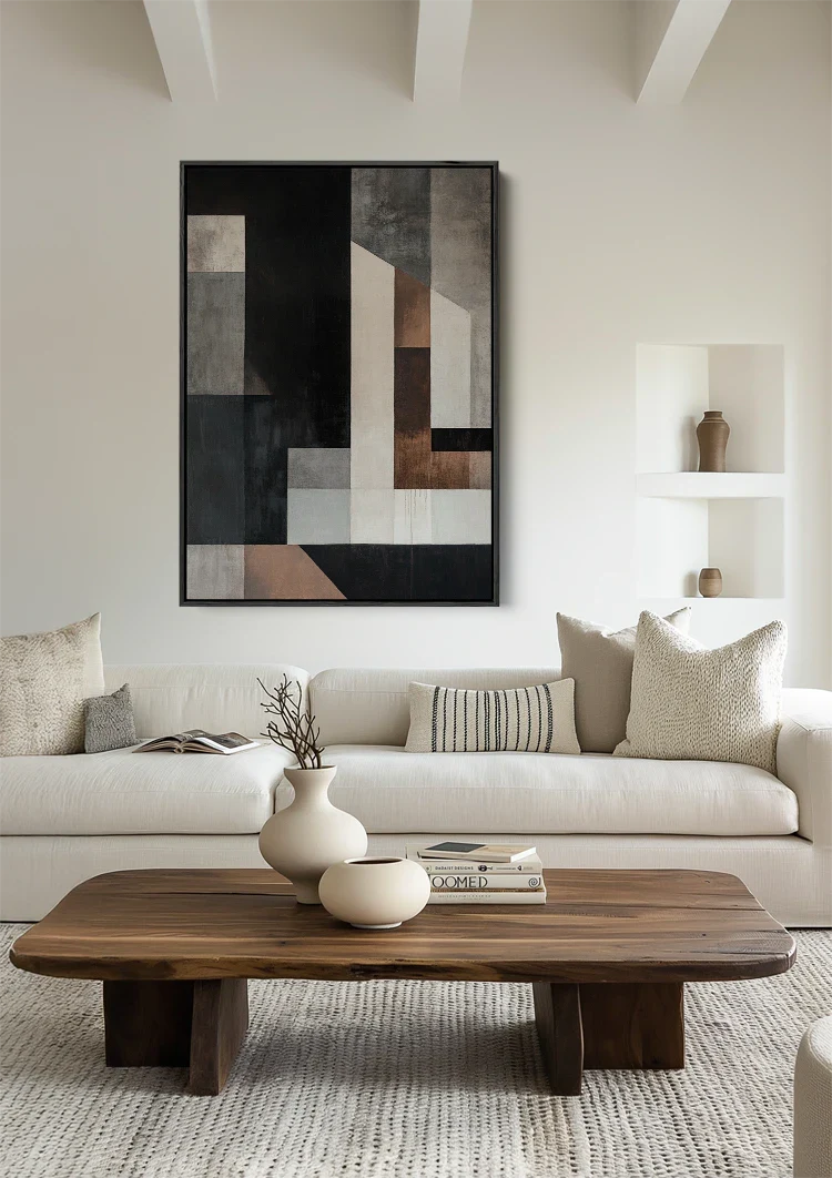 Abstrakte Geometrie Neutrale Töne Modernes Rechteckiges Gemälde