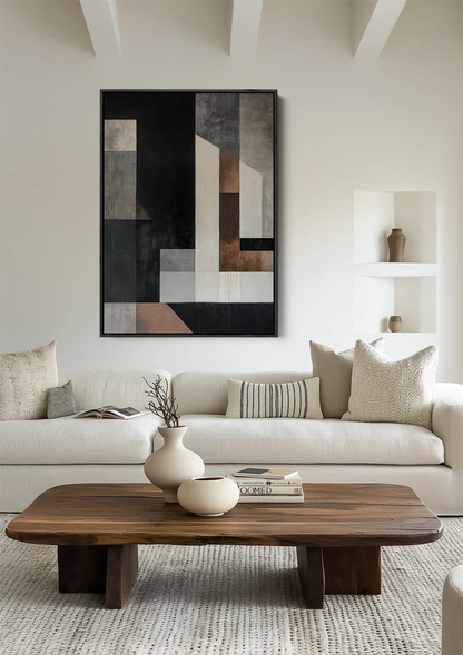 Abstrakte Geometrie Neutrale Töne Modernes Rechteckiges Gemälde