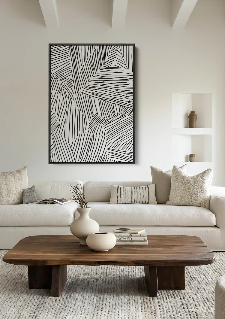 Abstrakte Schwarz-Weiß-Linienmuster Modernes Geometrisches Gemälde