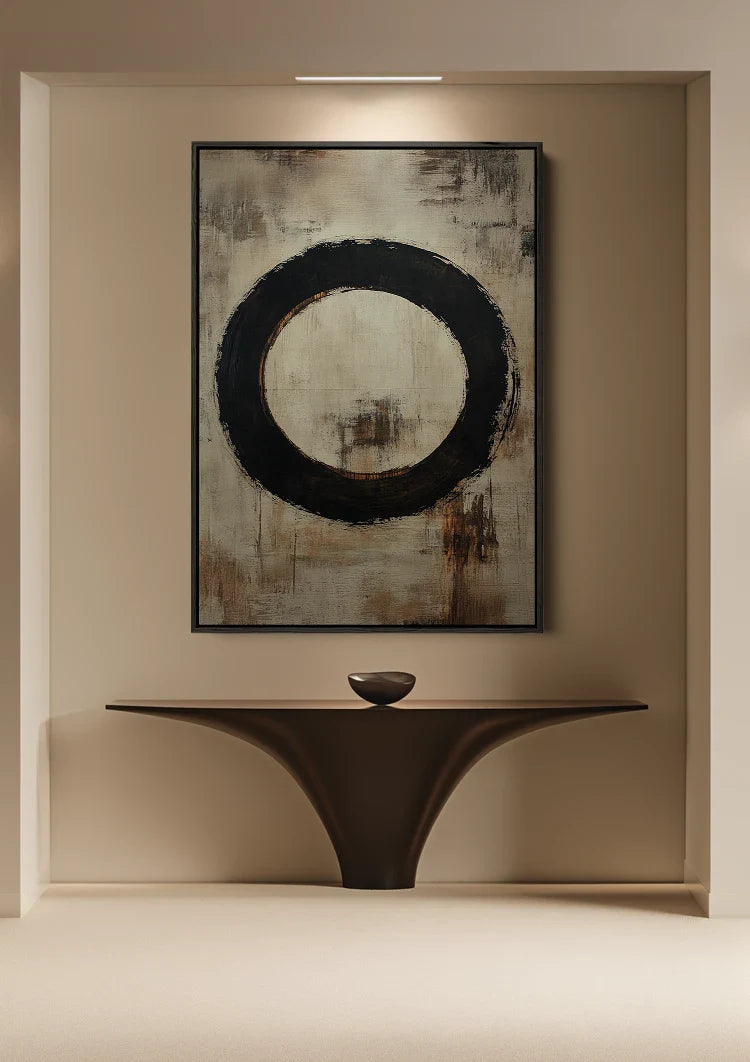 Black Circle Minimalist Zen Abstract Earth Tones Painting
