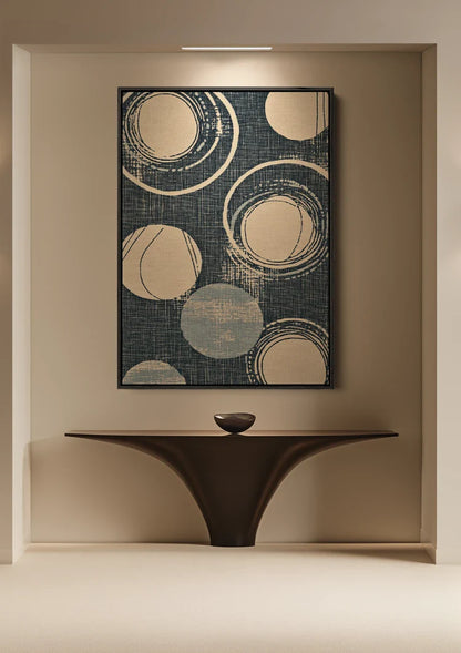 Abstract Circles Off-White Dark Blue Textured Background Geometric Painting