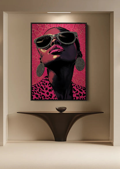 Glamoureuze Vrouw Zonnebril Roze Luipaardprint Pop Art Schilderij