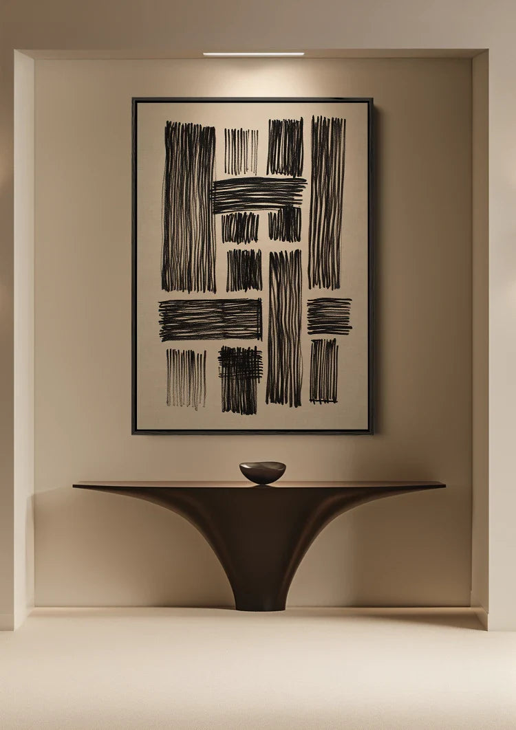 Schwarz Weiß Geometrisch Abstrakt Linien Minimalistisches Gemälde