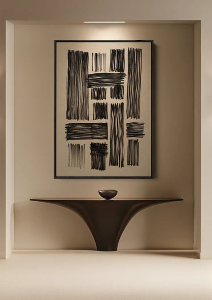 Schwarz Weiß Geometrisch Abstrakt Linien Minimalistisches Gemälde