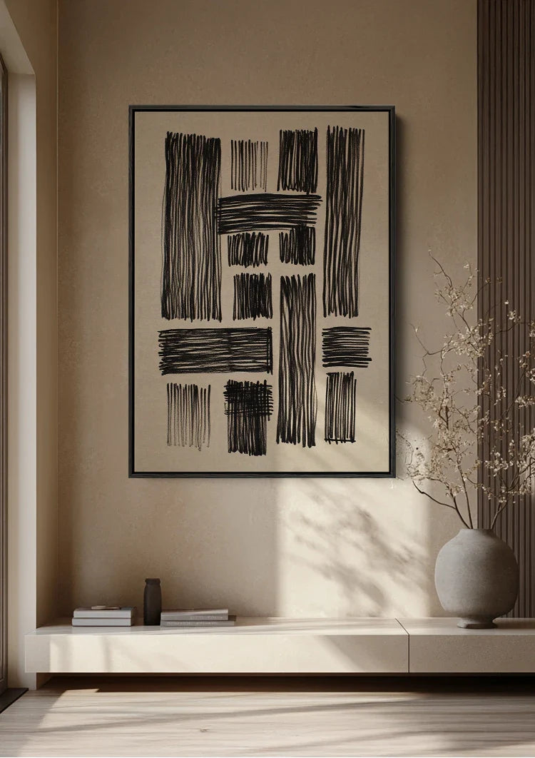 Schwarz Weiß Geometrisch Abstrakt Linien Minimalistisches Gemälde