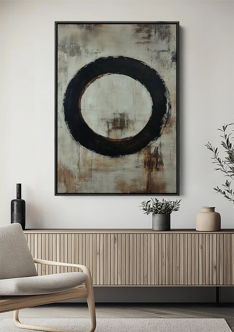 Black Circle Minimalist Zen Abstract Earth Tones Painting