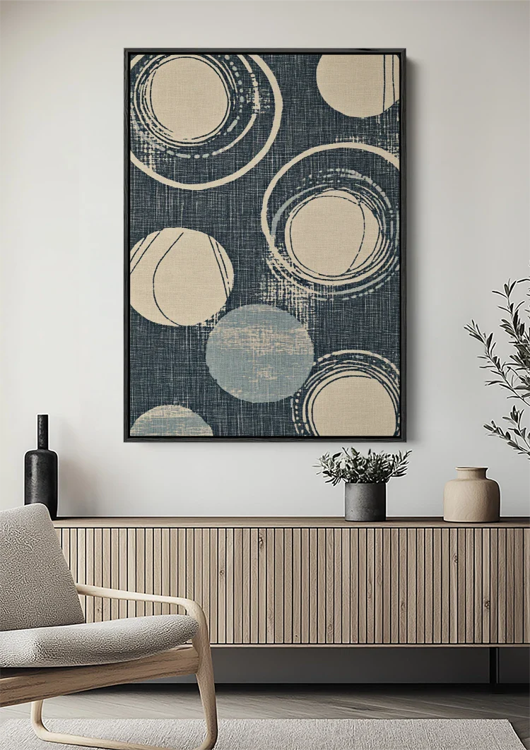 Abstract Circles Off-White Dark Blue Textured Background Geometric Painting