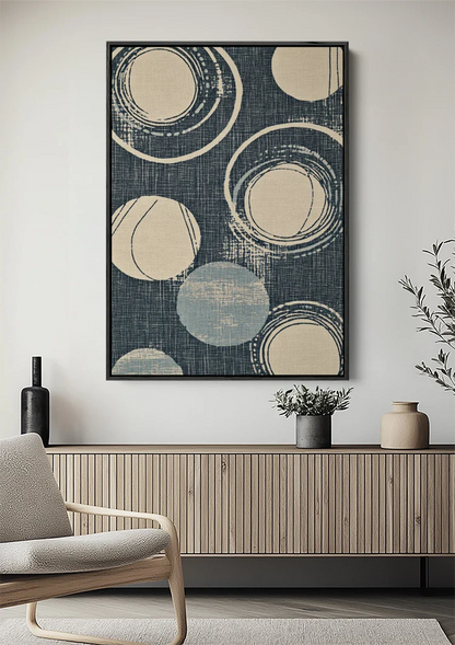 Abstract Circles Off-White Dark Blue Textured Background Geometric Painting
