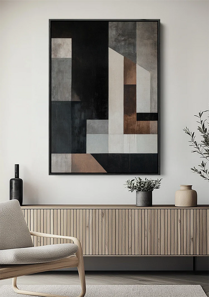 Abstrakte Geometrie Neutrale Töne Modernes Rechteckiges Gemälde