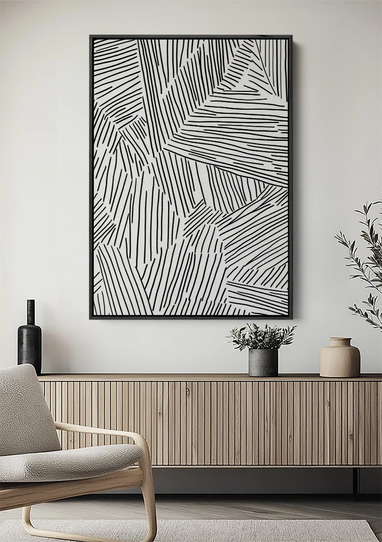 Abstrakte Schwarz-Weiß-Linienmuster Modernes Geometrisches Gemälde