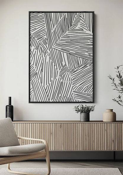 Abstrakte Schwarz-Weiß-Linienmuster Modernes Geometrisches Gemälde