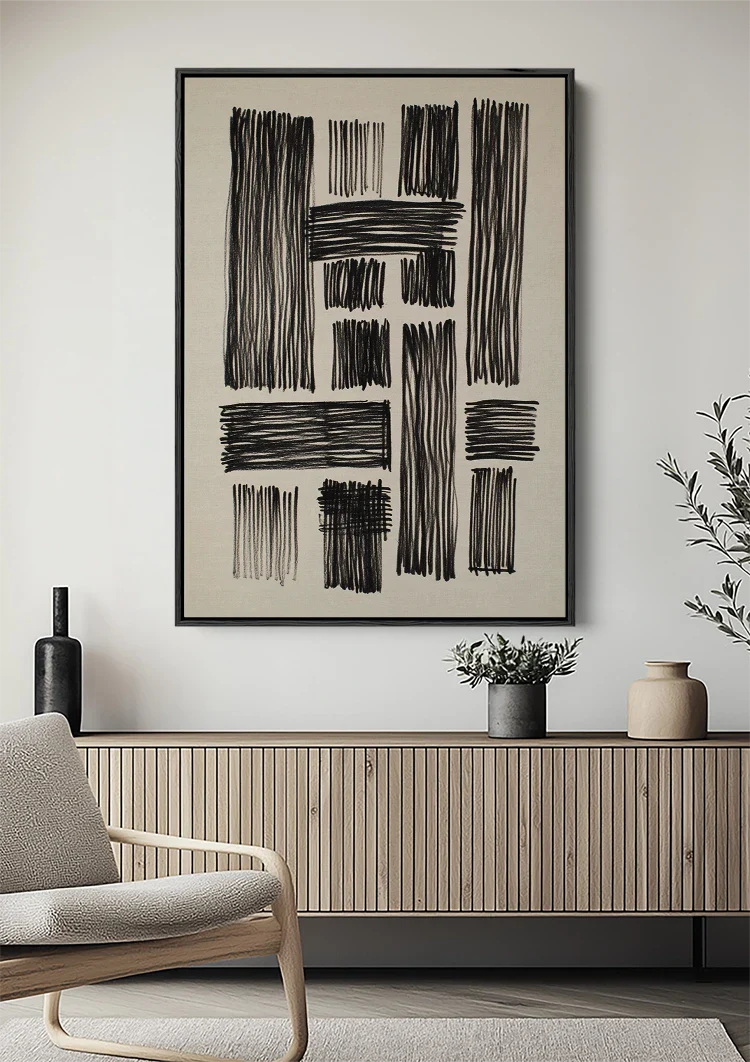 Schwarz Weiß Geometrisch Abstrakt Linien Minimalistisches Gemälde