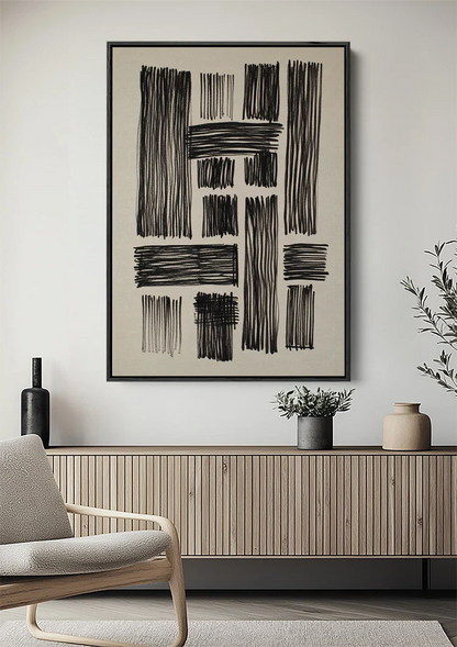 Schwarz Weiß Geometrisch Abstrakt Linien Minimalistisches Gemälde