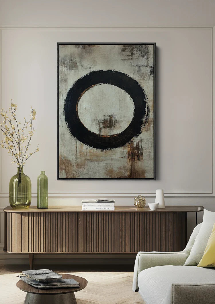 Black Circle Minimalist Zen Abstract Earth Tones Painting