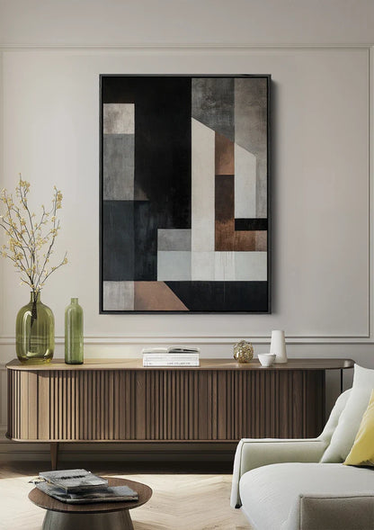 Abstrakte Geometrie Neutrale Töne Modernes Rechteckiges Gemälde