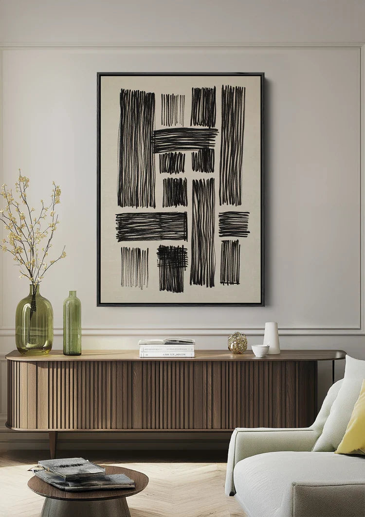 Schwarz Weiß Geometrisch Abstrakt Linien Minimalistisches Gemälde