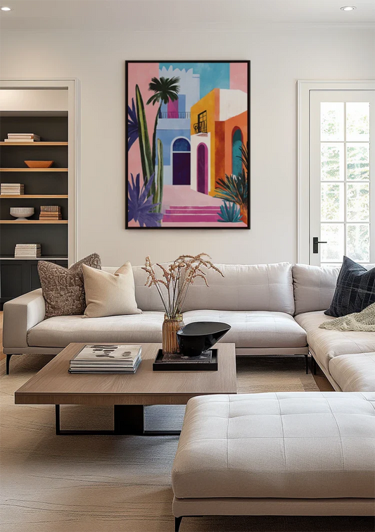Het mediterrane straatje canvas schilderij aan de muur in de hal