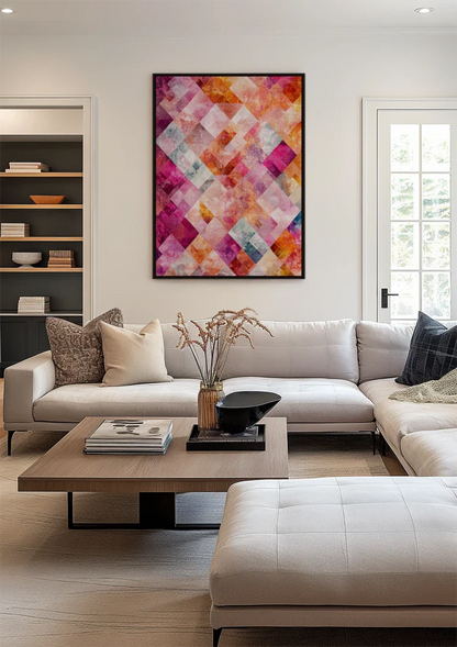 Abstraktes Rautenmuster Pink Orange Bunt Überlappend Geometrisches Gemälde