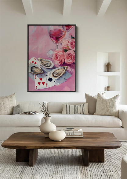Austern Rosa Rosen Spielkarten Rosé Romantisches Stillleben Gemälde