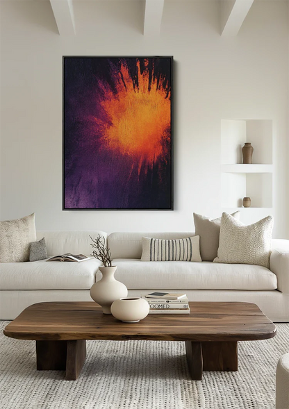 Abstract Oranje Vuurexplosie Paars Fluweel Dramatisch Modern Schilderij